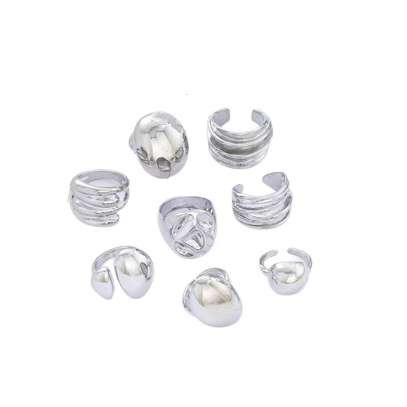 Chunky SilverTone Stackable Ring Set Irregular Wavy Metal MultiPiece Finger Rings for Women Punk Jewelry - view 6