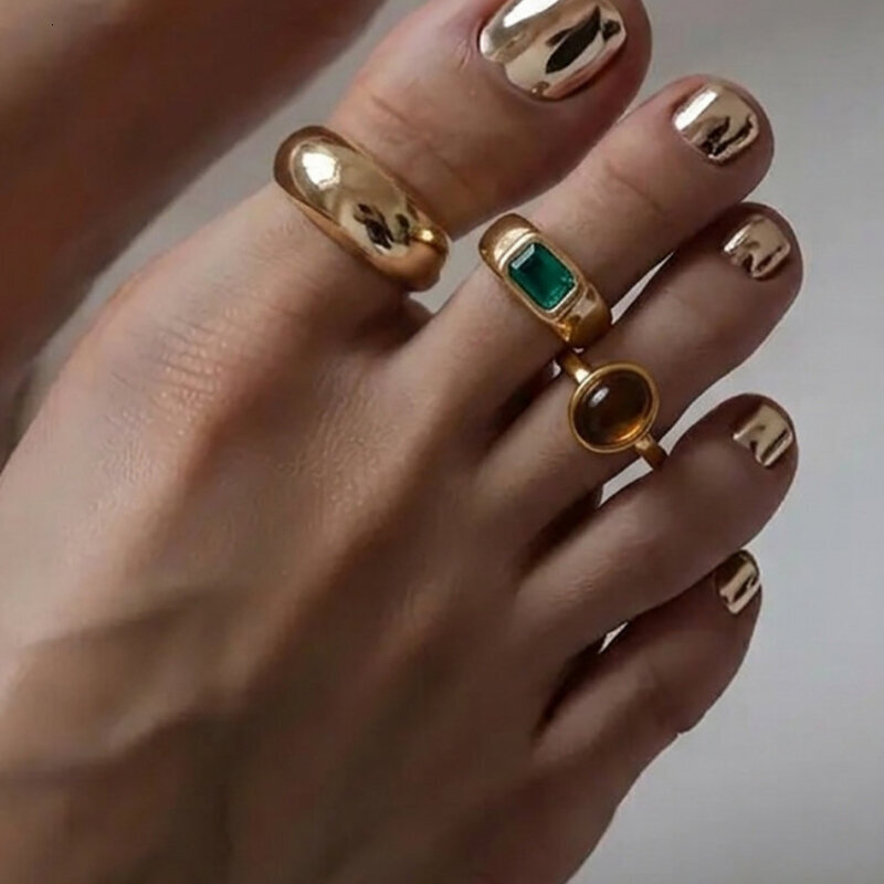 Boho Colorful Crystal Toe Rings Set Gold Silver Tone Adjustable Gemstone Foot Ring Women Summer Beach Jewelry - view 3