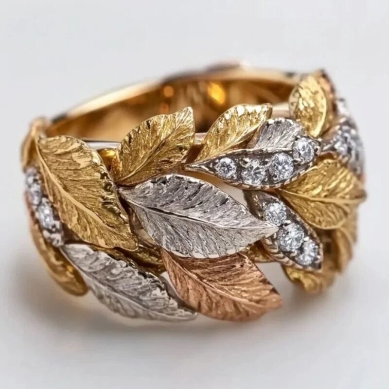 CrossBorder Quality Popular Italian Brushed HeavyTextured GoldEngraved Handmade Maple Leaf Ring, Light Luxury and High-End Jewelry - view 4