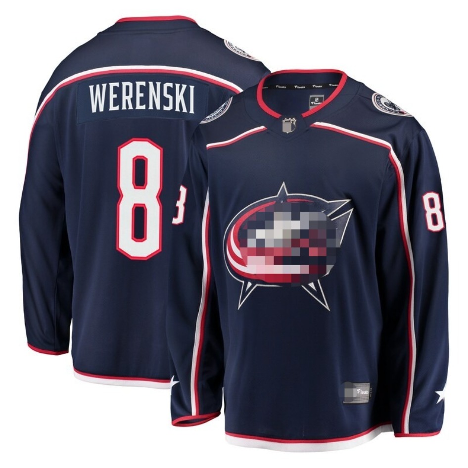 Maglia Da Hockey In Twill Con Ricamo Completo Blu Scuro 8 Zach Werenski 86 Kiri…