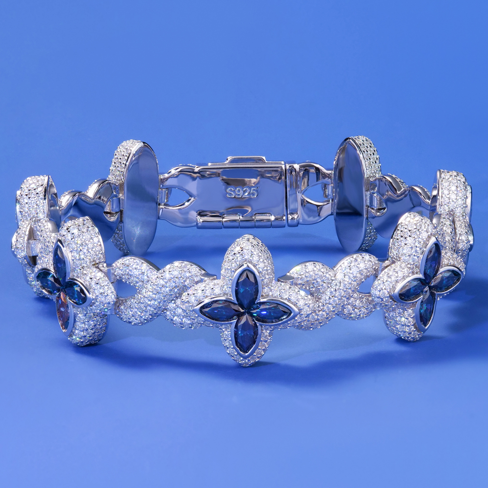 In Stock Wholesale Designer 925 Sterling Silver Four Leaf Clover Bracelet Moissanite Diamond Cuban Link Bracelet for Men Women