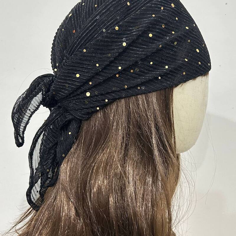 Women Elastic Gold Foil Dot Head Scarf Turban Hat Bohemian Knot Tie Back Head Wrap Hair Accessories for Daily Party - view 5