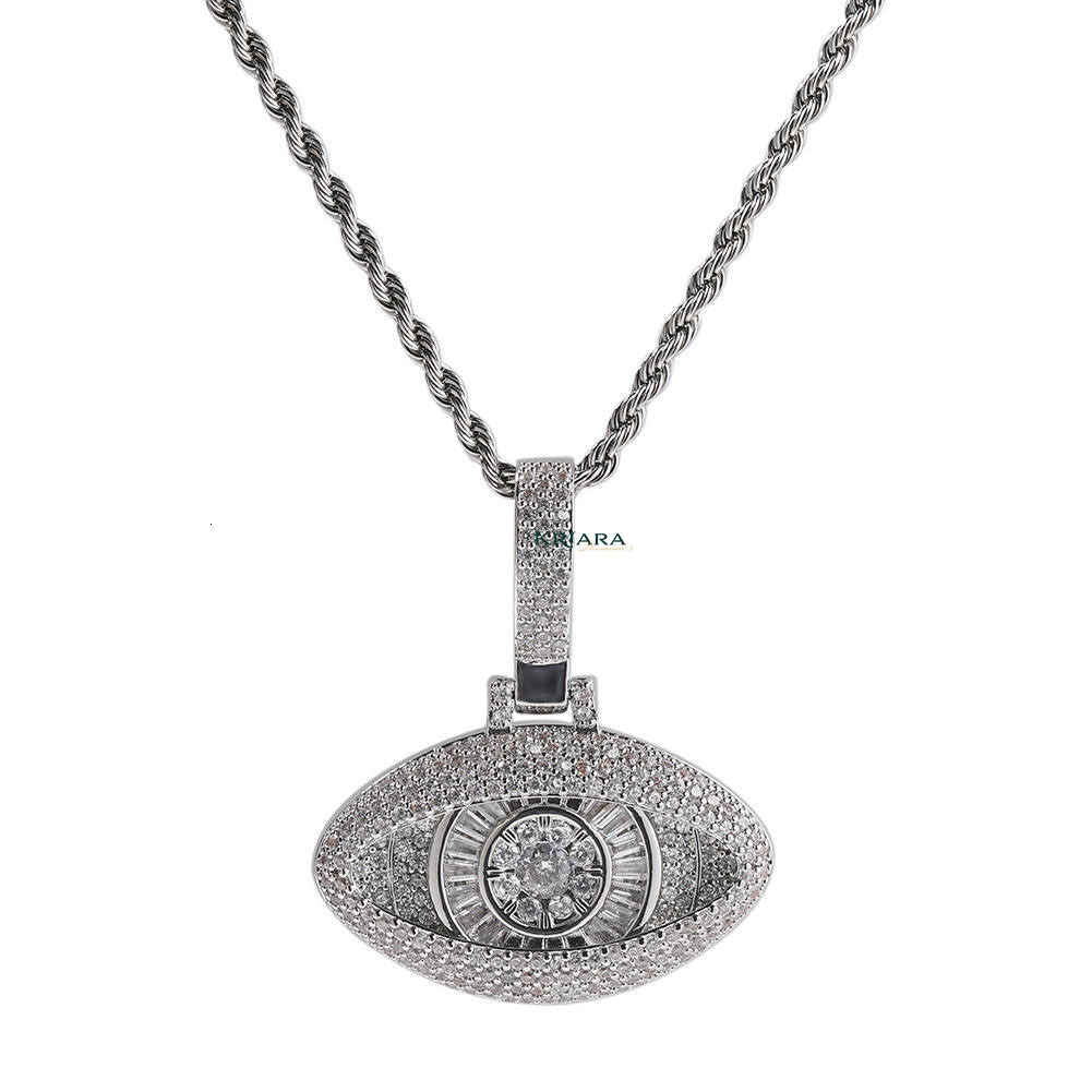 Eye Shape Moissanite Pendant 925 Silver Rhodium Plated Round Brilliant Cut Unisex Luxury Charm - view 6