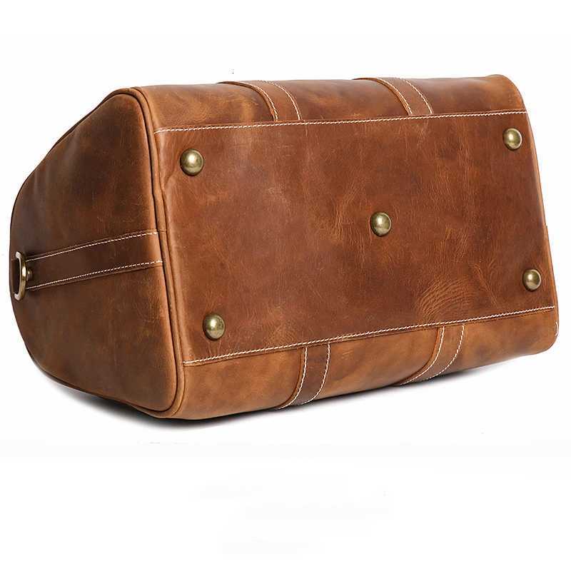 Designer Genuine Vintage Brown Black Crazy Horse Leather Short Trip Business Men Wen Travel Bag Shoder Messenger GYM Duffle M1028 J260829 - view 6