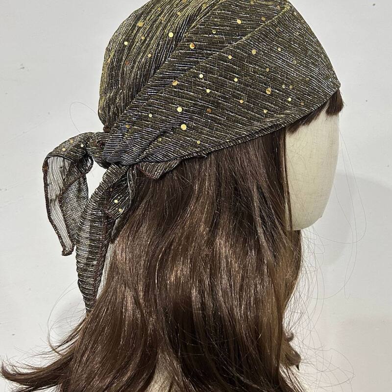 Women Elastic Gold Foil Dot Head Scarf Turban Hat Bohemian Knot Tie Back Head Wrap Hair Accessories for Daily Party - view 6
