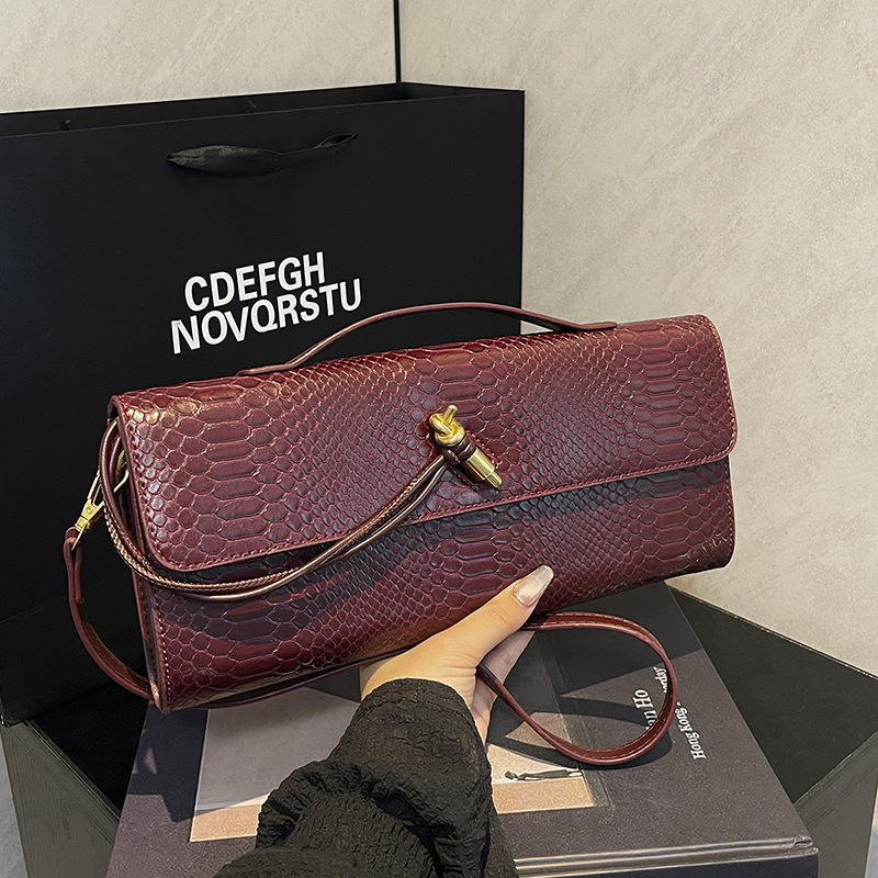 2026 Cross-Border Best-Seller Snake Pattern Clutch Accordion Horizontal Style, Light Luxury Small Square Bag, Handheld Shoulder Crossbody Evening Bag 
