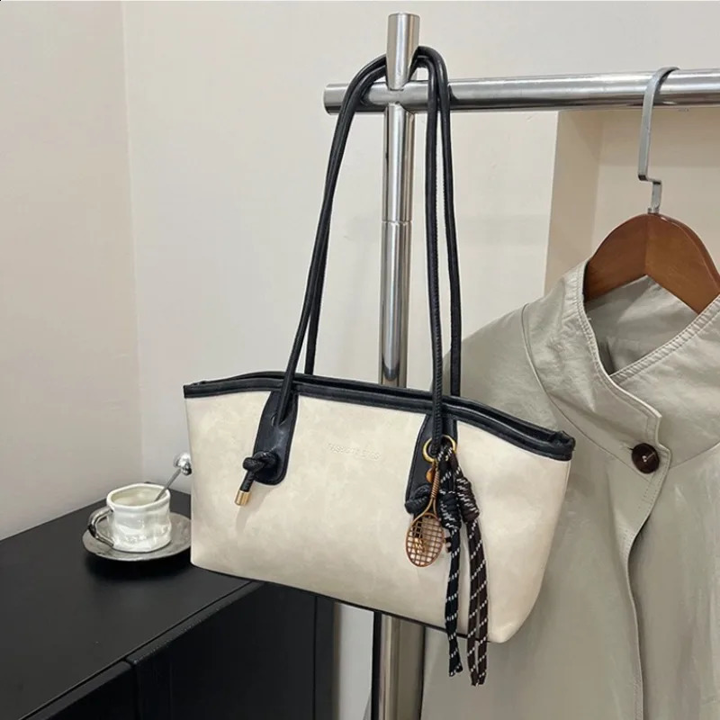 Vintage Faux Leather Long Strap Underarm Bags Solid Women Small Handbag Purse Casual Daily Tote Shoulder Bag with Decor Pendant 260901 - view 4