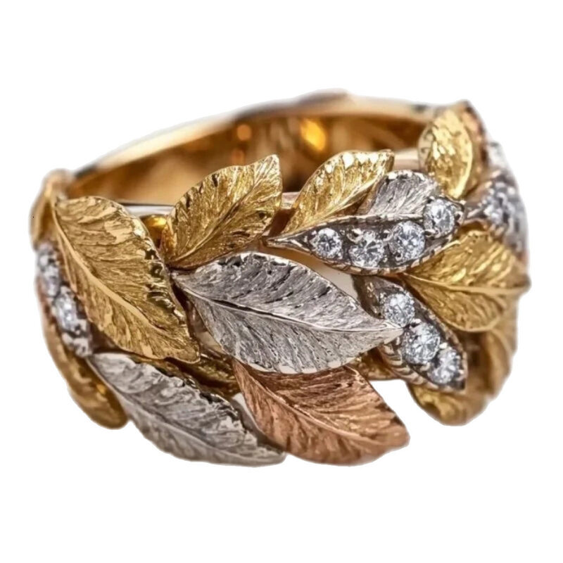 CrossBorder Quality Popular Italian Brushed HeavyTextured GoldEngraved Handmade Maple Leaf Ring, Light Luxury and High-End Jewelry - view 6