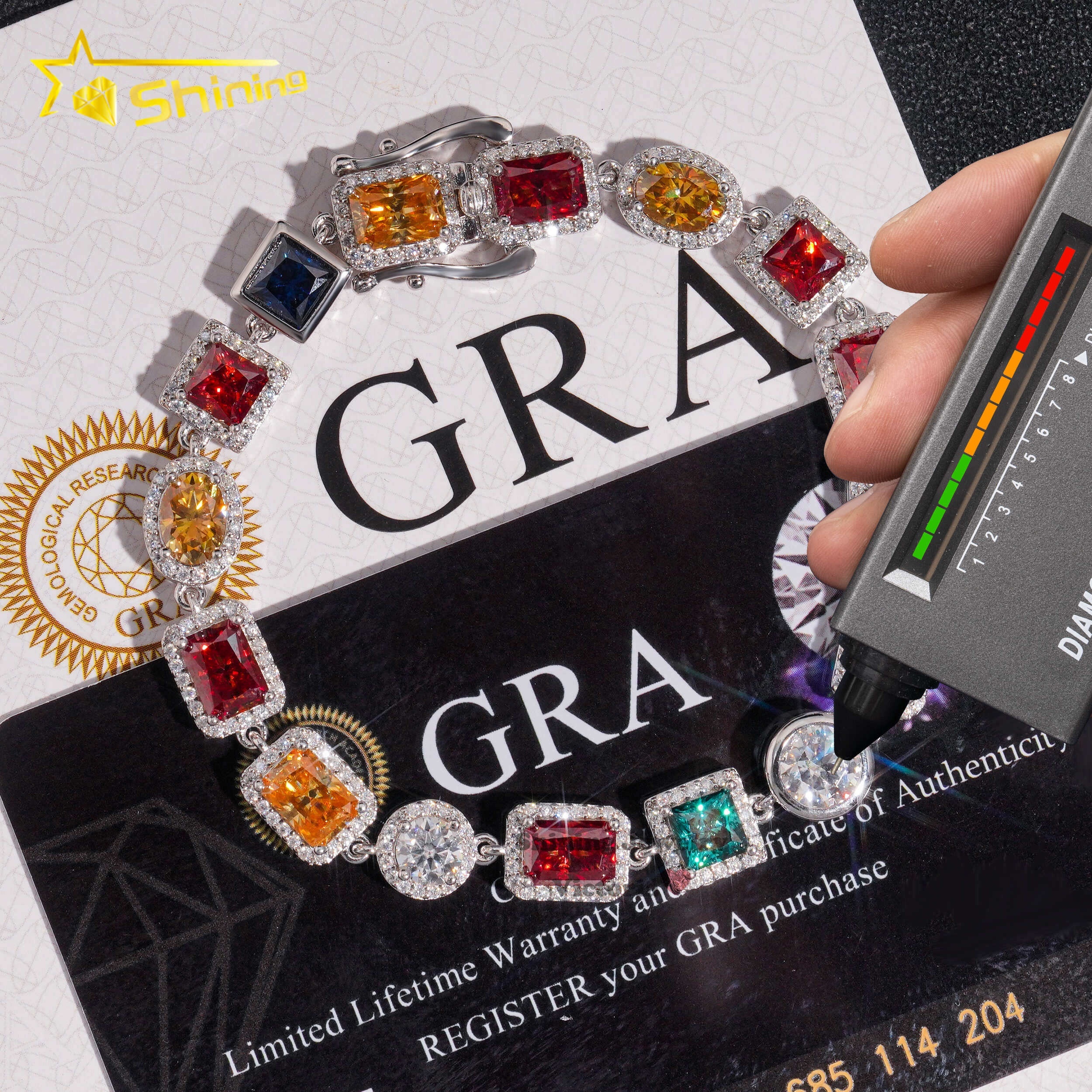 Luxurious Fine Party Jewelry 925 Sterling Silver VVS Moissanite Diamond Cluster Tennis Chain Bracelet - view 3