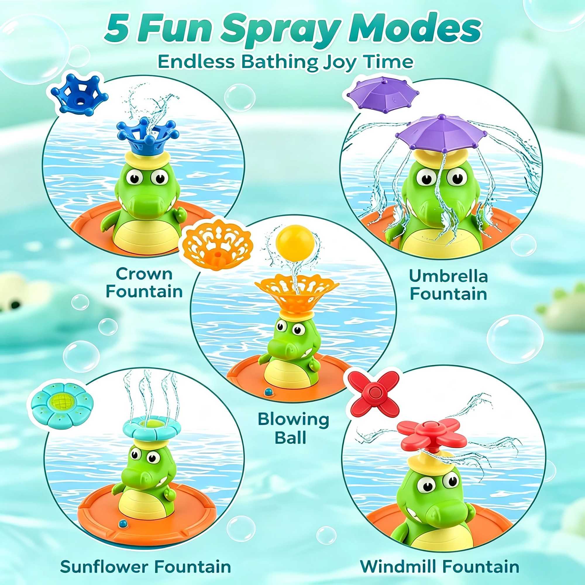Baby Bath Toys Perfect for Bathtub Fun Pool Sprays - 6 Pcs Water Jet Style Cute Crocodile Shape Infant Ideal Holiday GiftC260829 - view 3