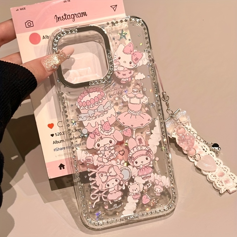 My Melody Sanrio Phone Case Pink Lace Heart Charm Rhinestone Frame And Star Design Compatible With Iphone 17 16 Pro Max 15 14 Plus 13 12 - view 7