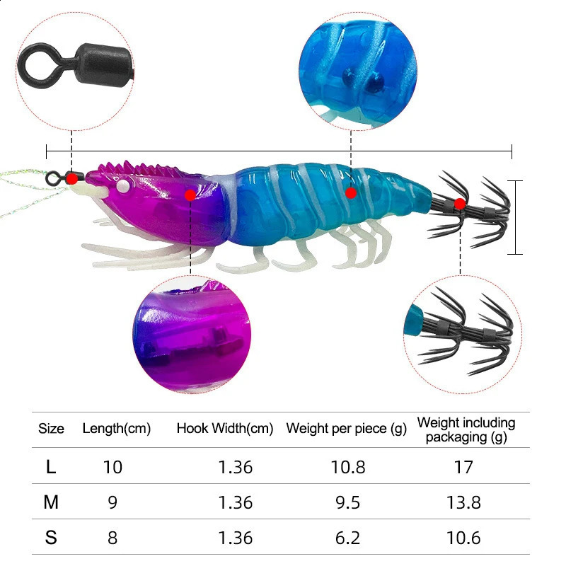 8910cm Luminous Squid Jigs Shrimp Bait Artificial Cuttlefish Squid Hook Fishing Lures Horizontal Egi Shrimp Jig Baits 260828 - view 5