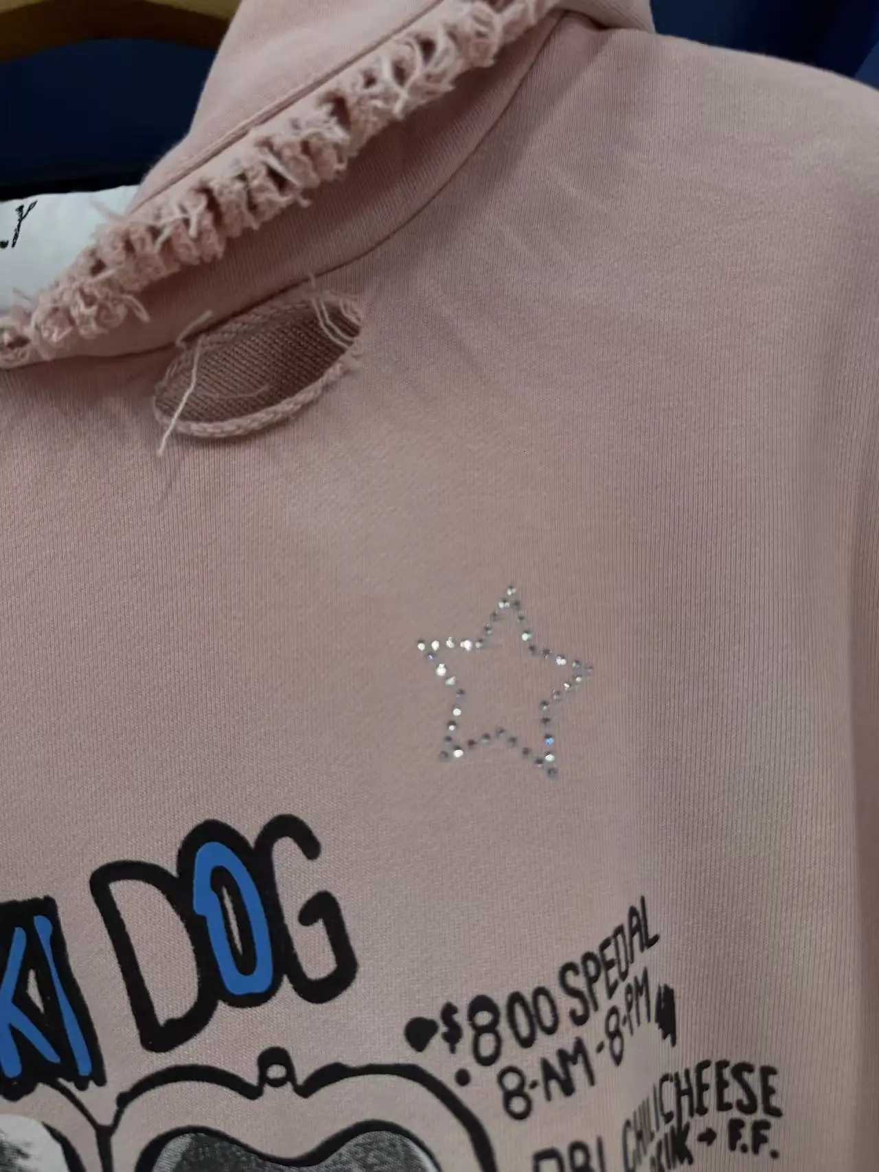 Oversized Autumn Winter Long Sleeve Hole Printed Pullover Cotton Loose Pink Men Women Long-Sleeved Hoodie X260828 - view 5