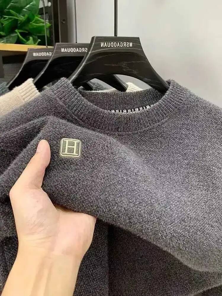 Winter AllinOne Crew Neck Mens Thickened Fleece Warm Clothes Chenier Knitted Sweater Pullover Bottom Shirt 2272 - view 6