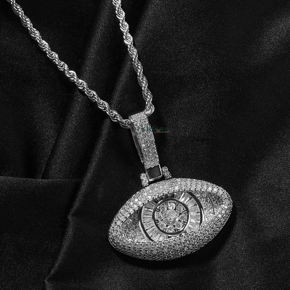 Eye Shape Moissanite Pendant 925 Silver Rhodium Plated Round Brilliant Cut Unisex Luxury Charm