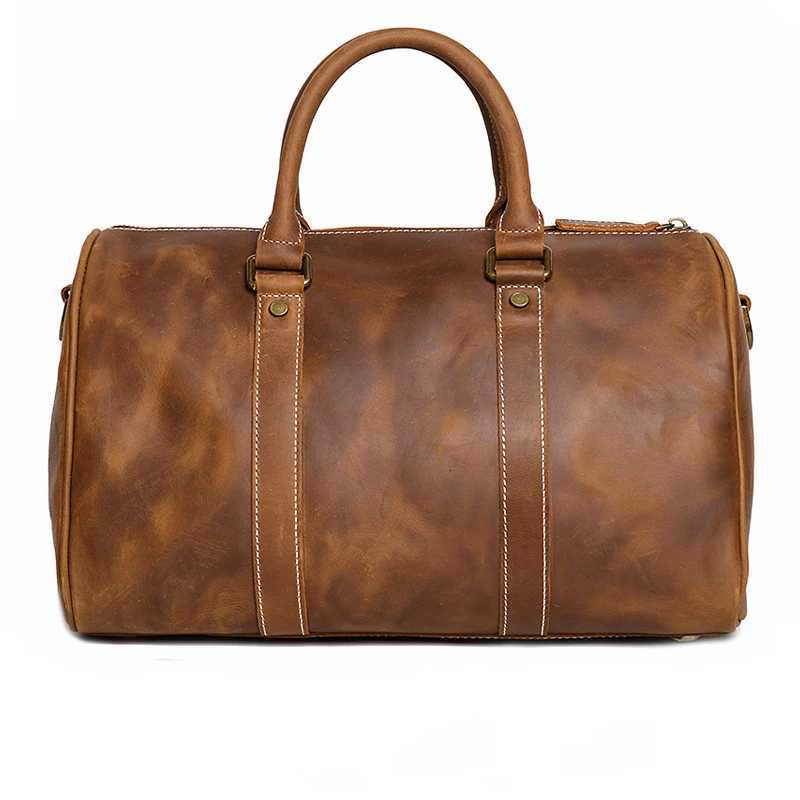 Designer Genuine Vintage Brown Black Crazy Horse Leather Short Trip Business Men Wen Travel Bag Shoder Messenger GYM Duffle M1028 J260829 - view 5