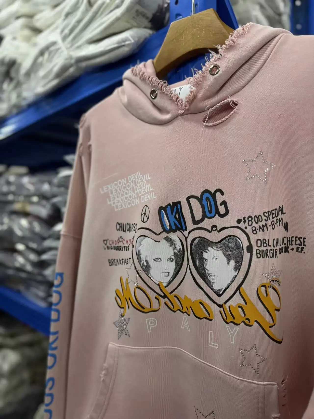 Oversized Autumn Winter Long Sleeve Hole Printed Pullover Cotton Loose Pink Men Women Long-Sleeved Hoodie X260828 - view 3