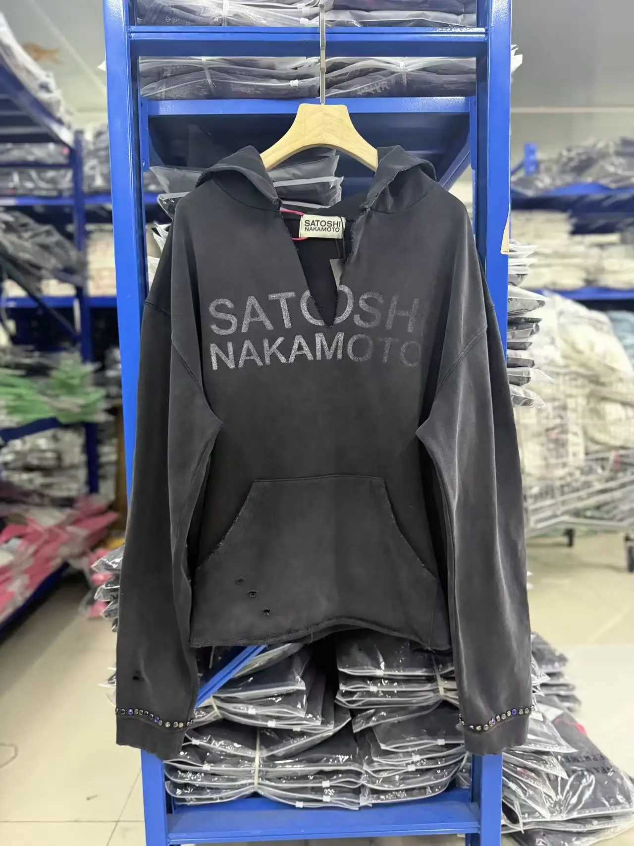 2026 Autumn Winter SATOSHI NAKAMOTO Black Washed Button-Down Decorated Hooded Cotton Loose Men Women Pullover Sweatshirt X260828 - view 3