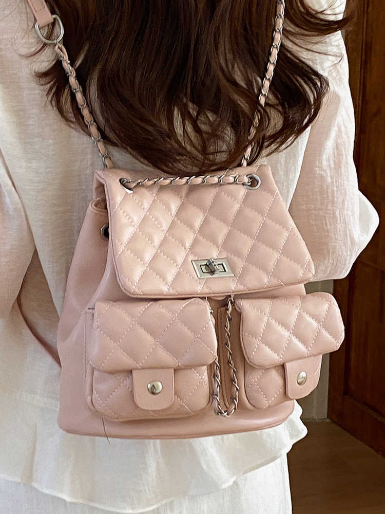 Diamond shaped double shoulder bag suitable daily commuting with versatile chain strap perfect outdoor travel and a small schoolbag for outings T26082 - view 3