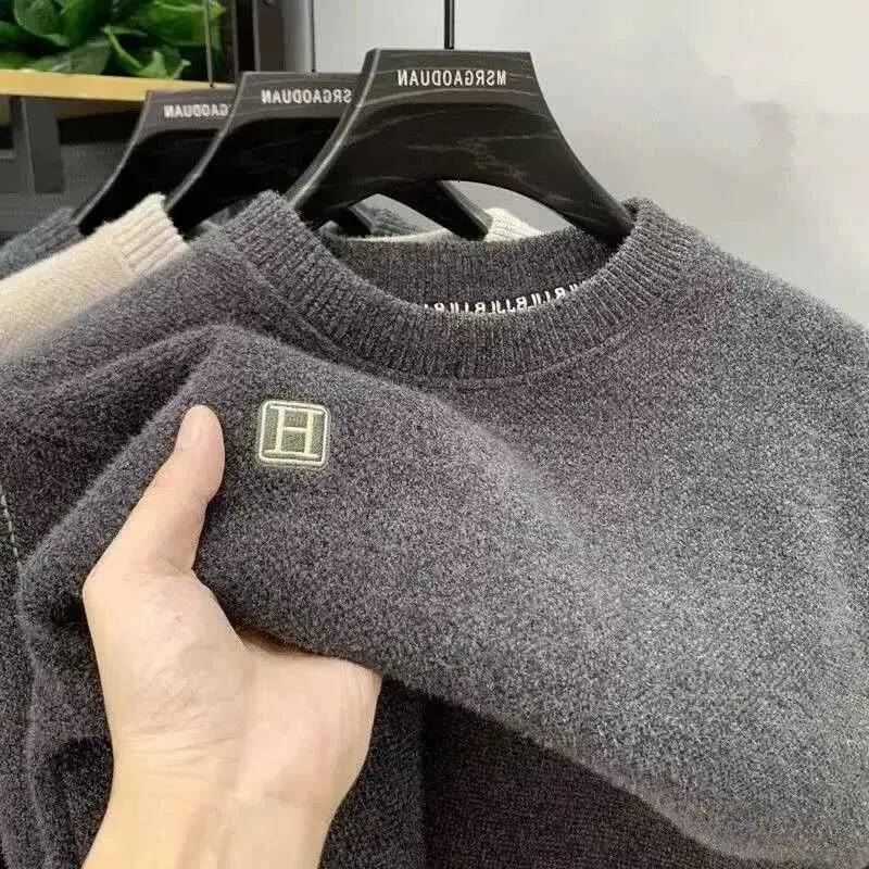 Winter AllinOne Crew Neck Mens Thickened Fleece Warm Clothes Chenier Knitted Sweater Pullover Bottom Shirt 2272 - view 4