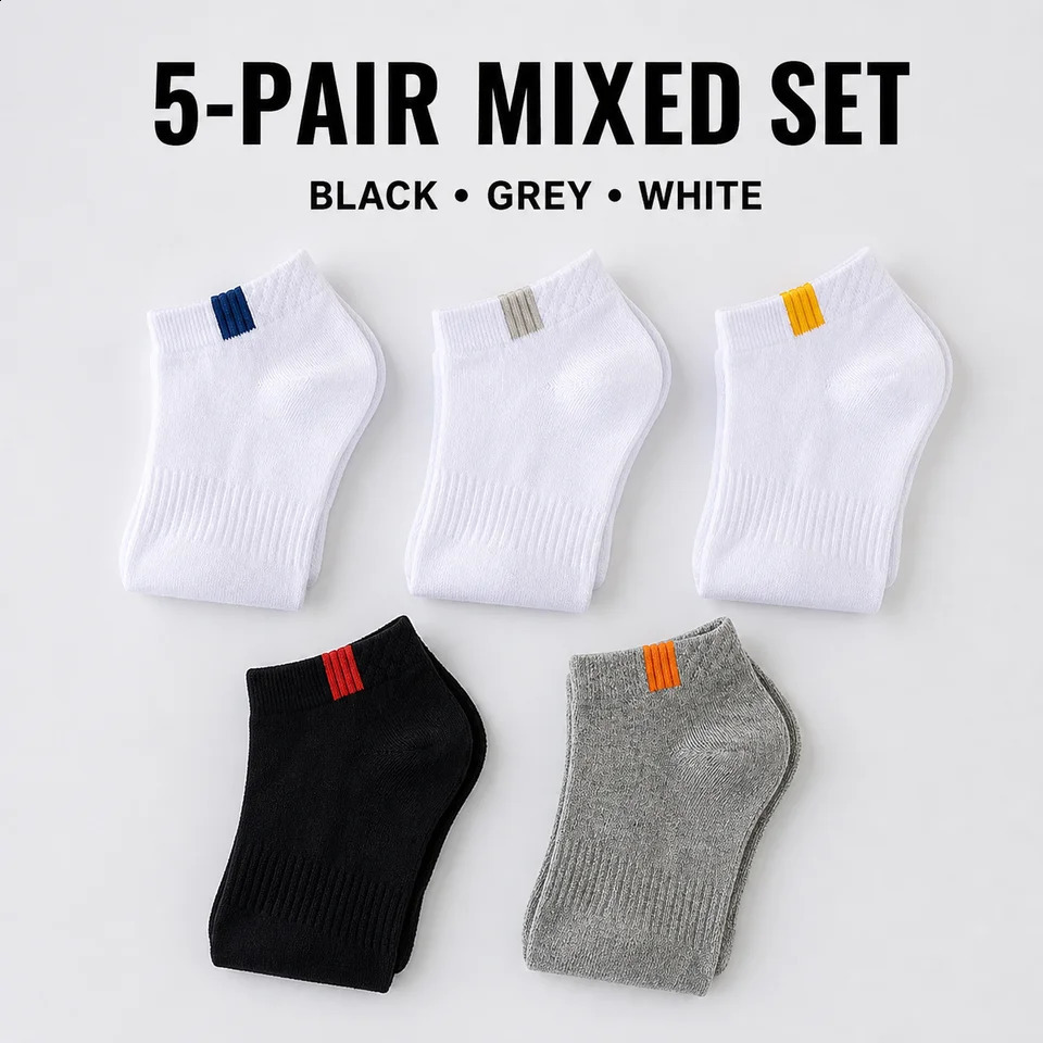 5 Pairs Mens Thin LowCut Ankle Socks Breathable Polyester Elastane Knit Casual Sports Boat One Size Mixed Colors 260828 - view 6