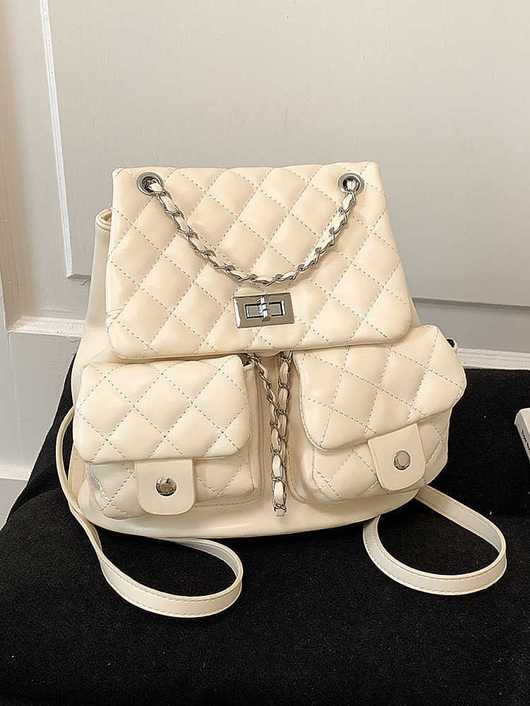 Diamond shaped double shoulder bag suitable daily commuting with versatile chain strap perfect outdoor travel and a small schoolbag for outings T26082