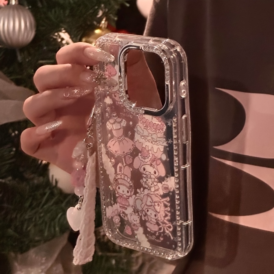 My Melody Sanrio Phone Case Pink Lace Heart Charm Rhinestone Frame And Star Design Compatible With Iphone 17 16 Pro Max 15 14 Plus 13 12 - view 4