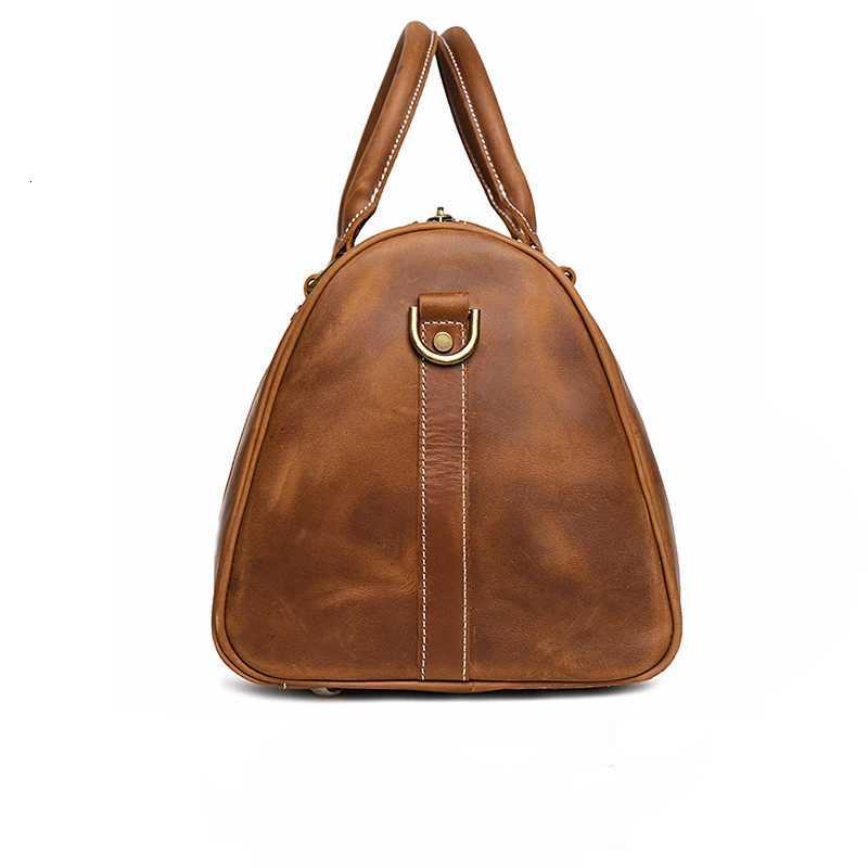 Designer Genuine Vintage Brown Black Crazy Horse Leather Short Trip Business Men Wen Travel Bag Shoder Messenger GYM Duffle M1028 J260829 - view 4