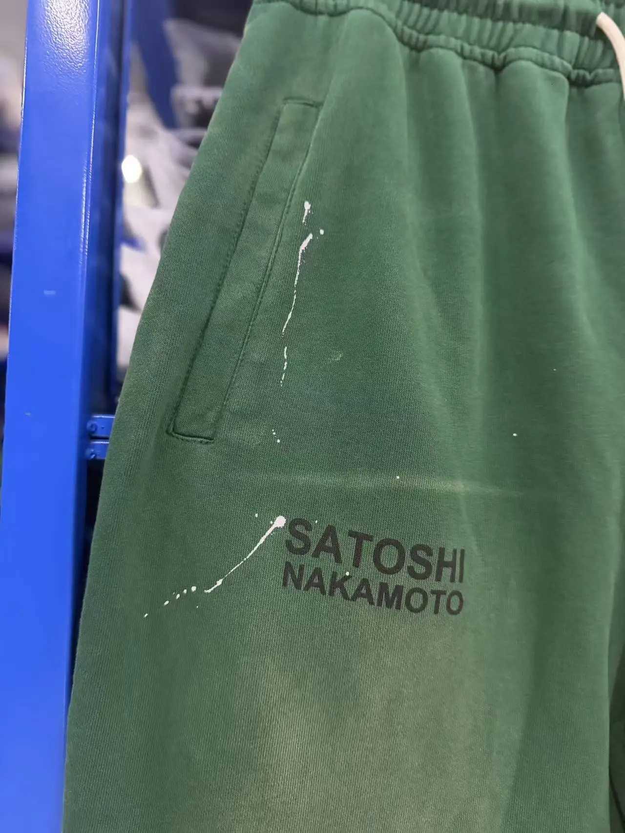 2026 AW Satoshi Nakamoto Drawstring Washed Letter Print Green Hole Jogger Sweatpants Trousers Cotton Men Women Streetwear Pants X260828 - view 5