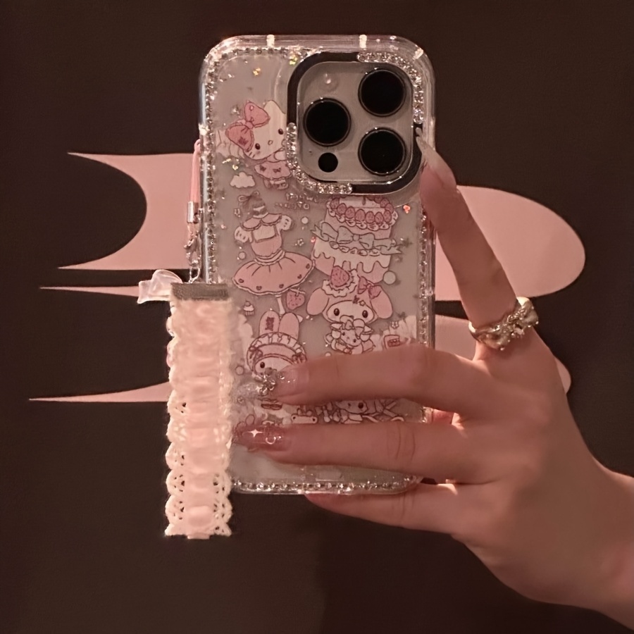 My Melody Sanrio Phone Case Pink Lace Heart Charm Rhinestone Frame And Star Design Compatible With Iphone 17 16 Pro Max 15 14 Plus 13 12 - view 6