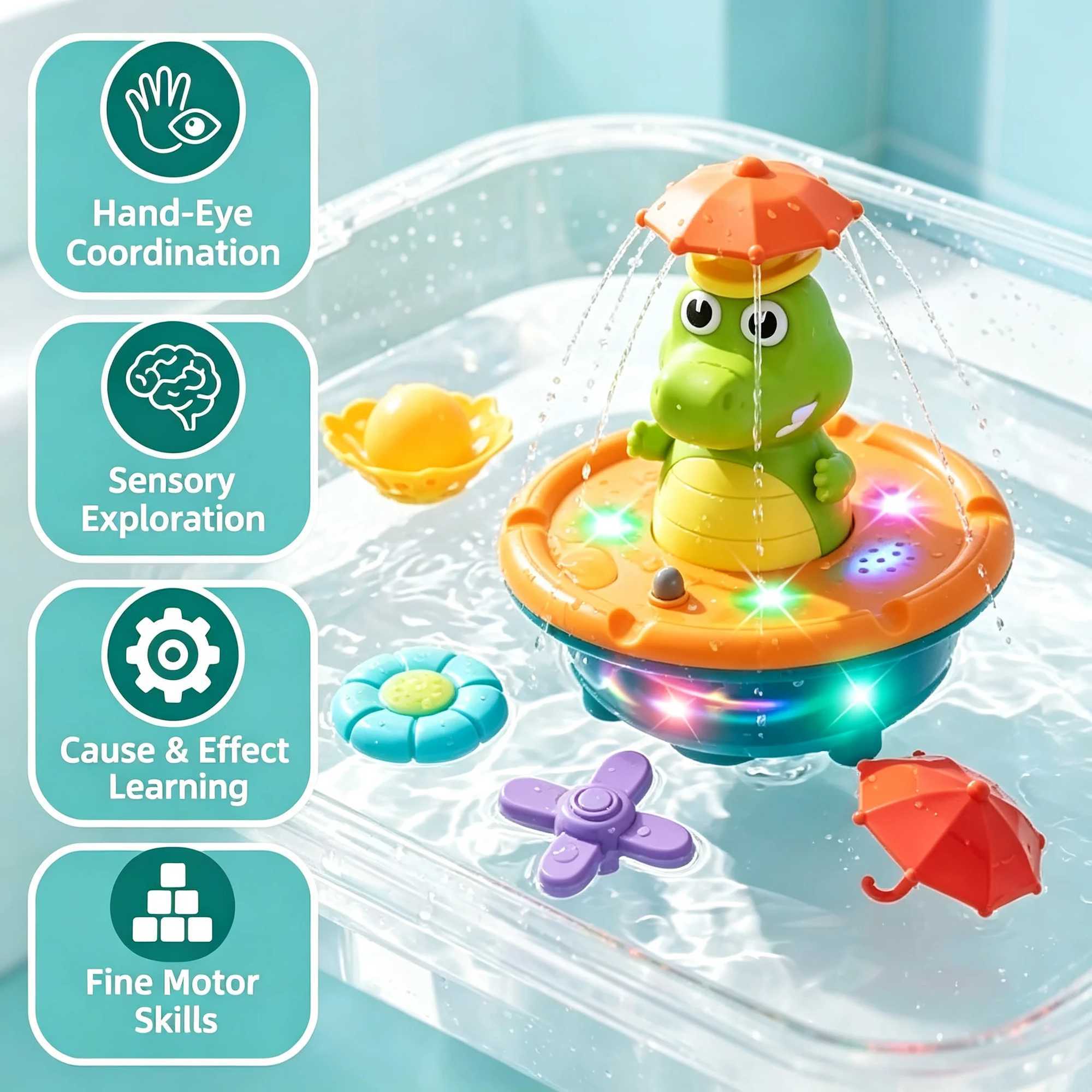 Baby Bath Toys Perfect for Bathtub Fun Pool Sprays - 6 Pcs Water Jet Style Cute Crocodile Shape Infant Ideal Holiday GiftC260829 - view 4