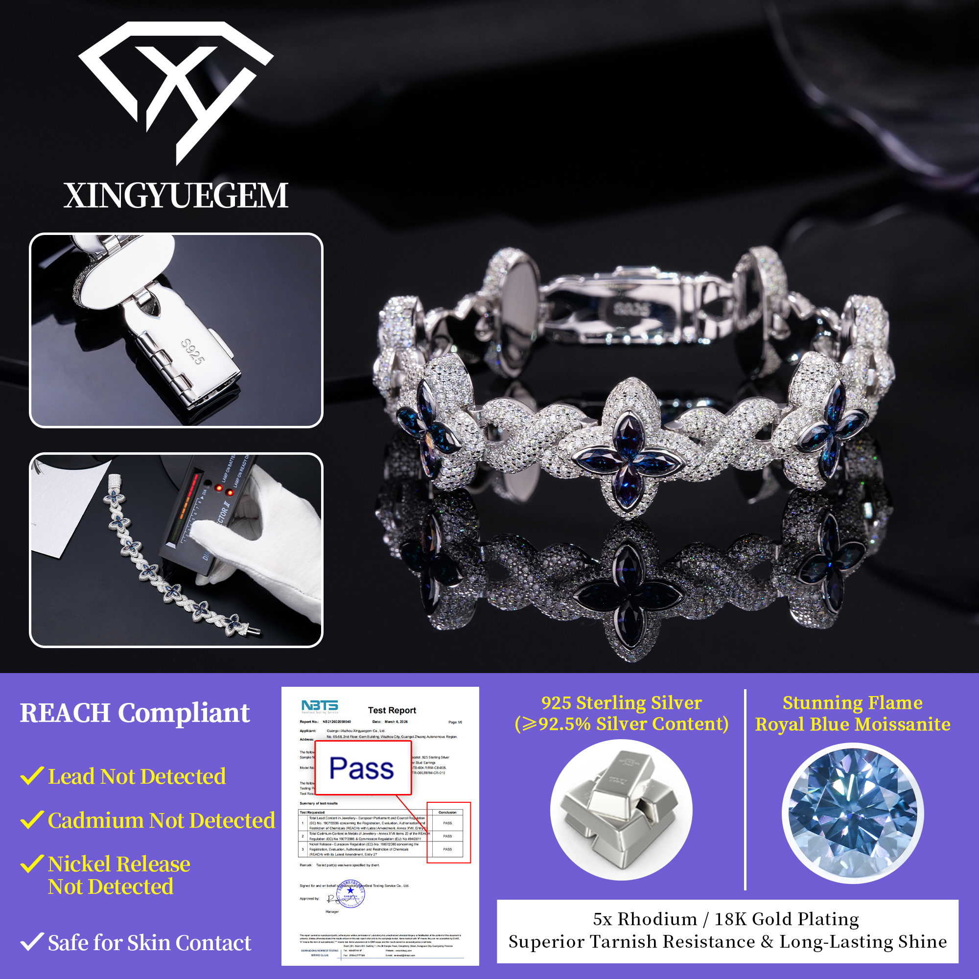 In Stock Wholesale Designer 925 Sterling Silver Four Leaf Clover Bracelet Moissanite Diamond Cuban Link Bracelet for Men Women - view 5