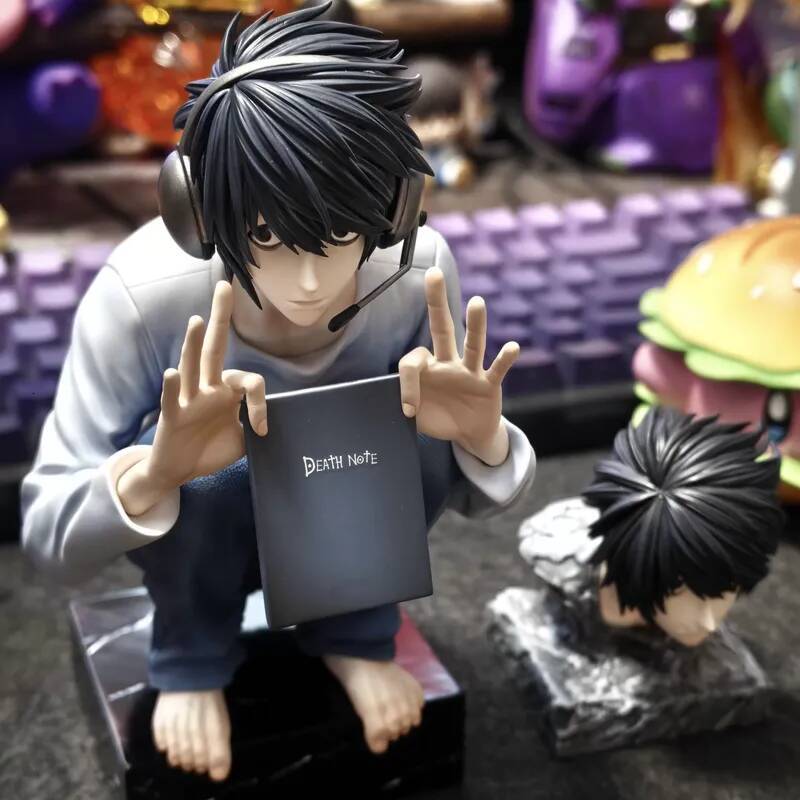 15cm/6 Inch Death Note L Lawliet Figure Squatting Pose Dual Heads GK Statue Anime Model Toy Desktop Ornament PC Case Decor Gifts 26Y0829