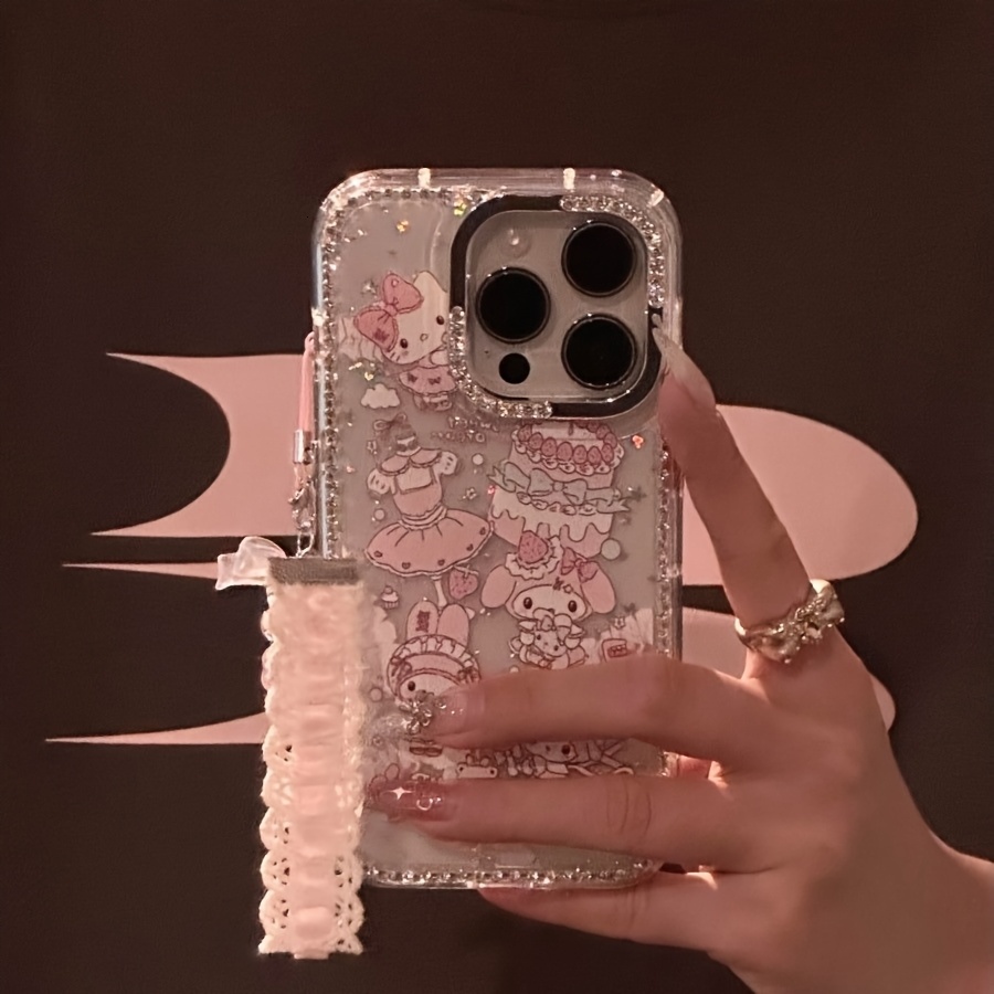 My Melody Sanrio Phone Case Pink Lace Heart Charm Rhinestone Frame And Star Design Compatible With Iphone 17 16 Pro Max 15 14 Plus 13 12 - view 3