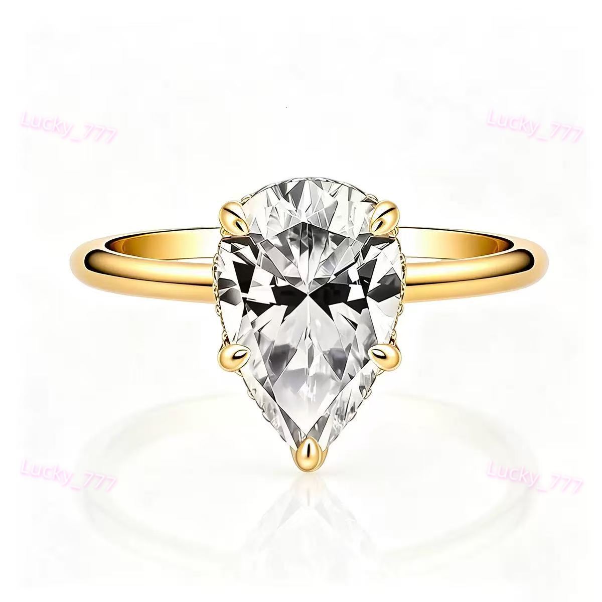 3CT Pear Cut Lab Diamond F-VVS2 Engagement Ring with Hidden Halo 18K IGI Certified Diamond Solid Gold Ring - view 3