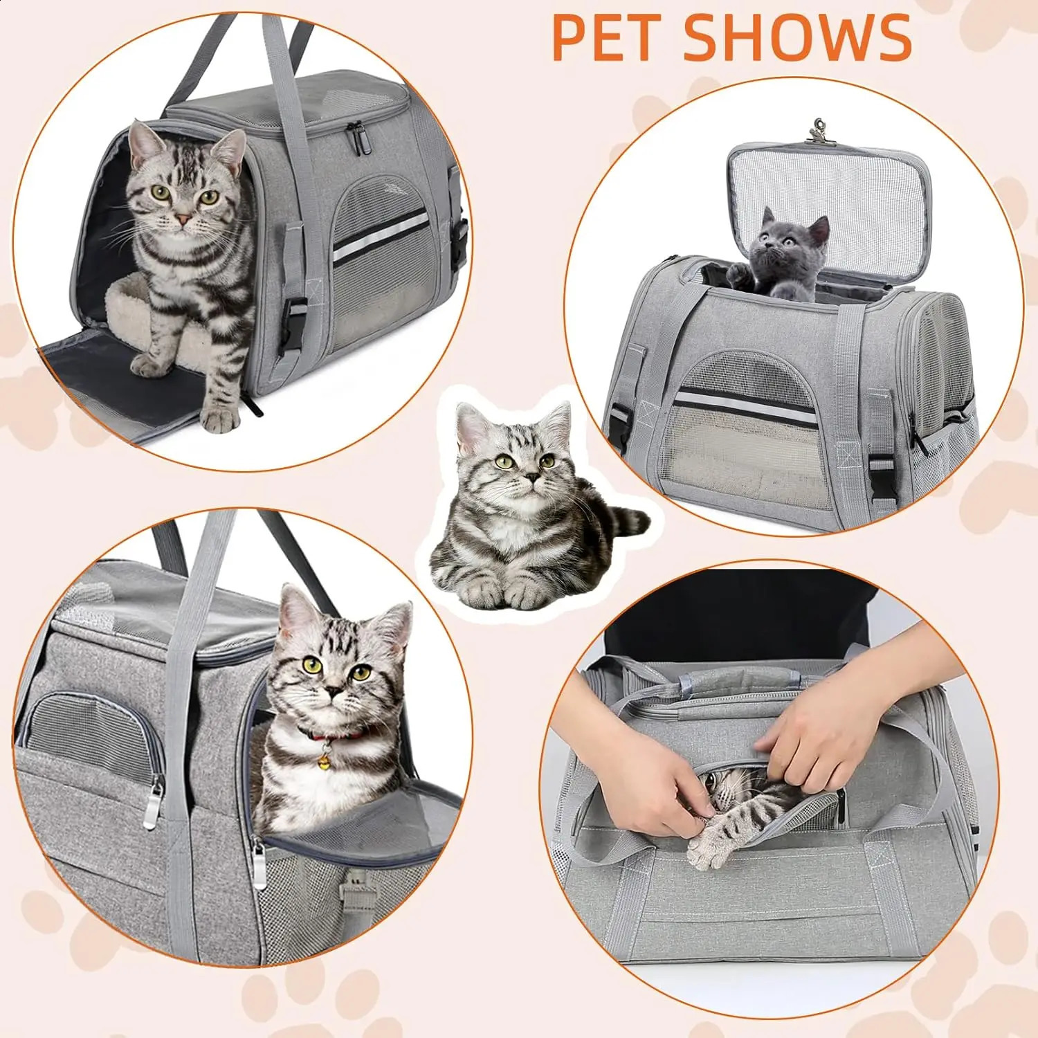 Pet Carrier Bag Airline Approved Up for Cats and Dogs Up to 20LBs Soft Cat Carrier Dog Carrier Travel Kitten Carrier with Mat 260828 - view 6