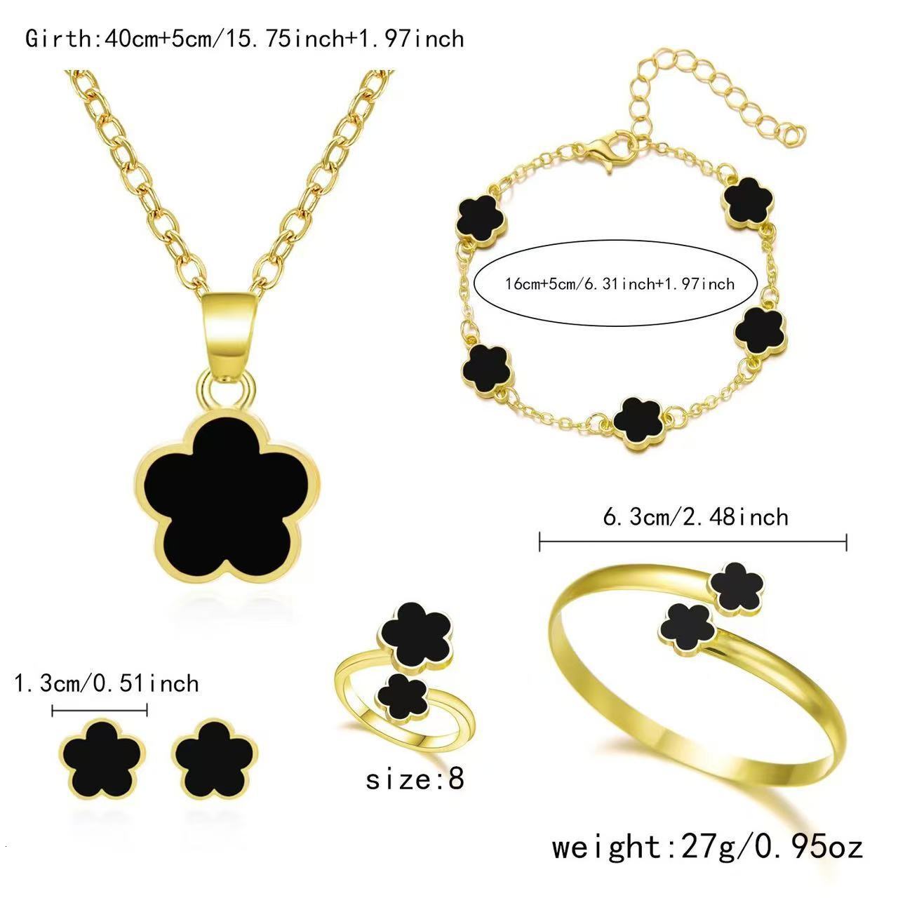 Womens Jewelry Designer Luxury Necklace Oil Drop Clover Bracelet Ring Earring Bracelet Necklace Five Piece Set Accessories French High-end Elegant Acc - view 9