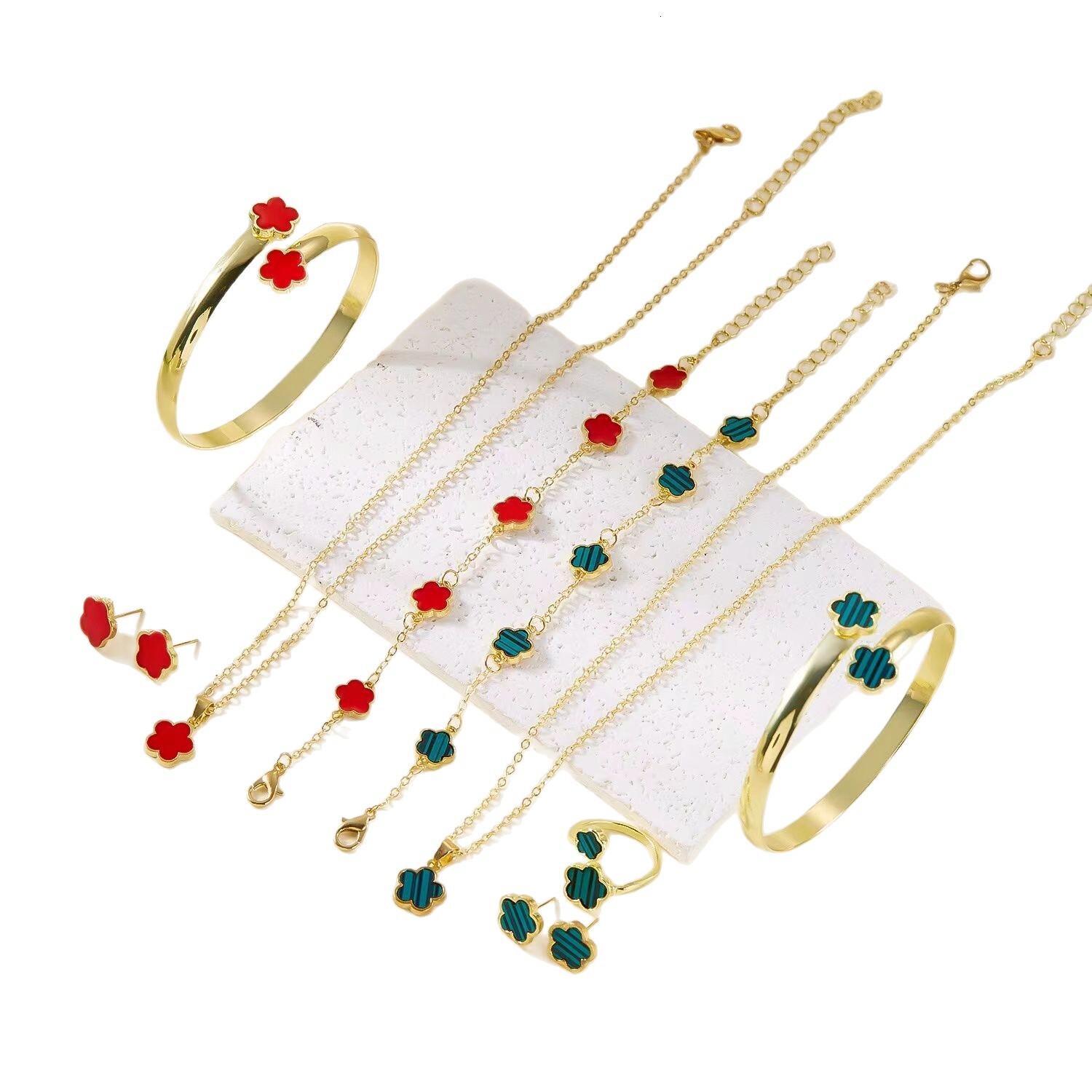 Womens Jewelry Designer Luxury Necklace Oil Drop Clover Bracelet Ring Earring Bracelet Necklace Five Piece Set Accessories French High-end Elegant Acc - view 8