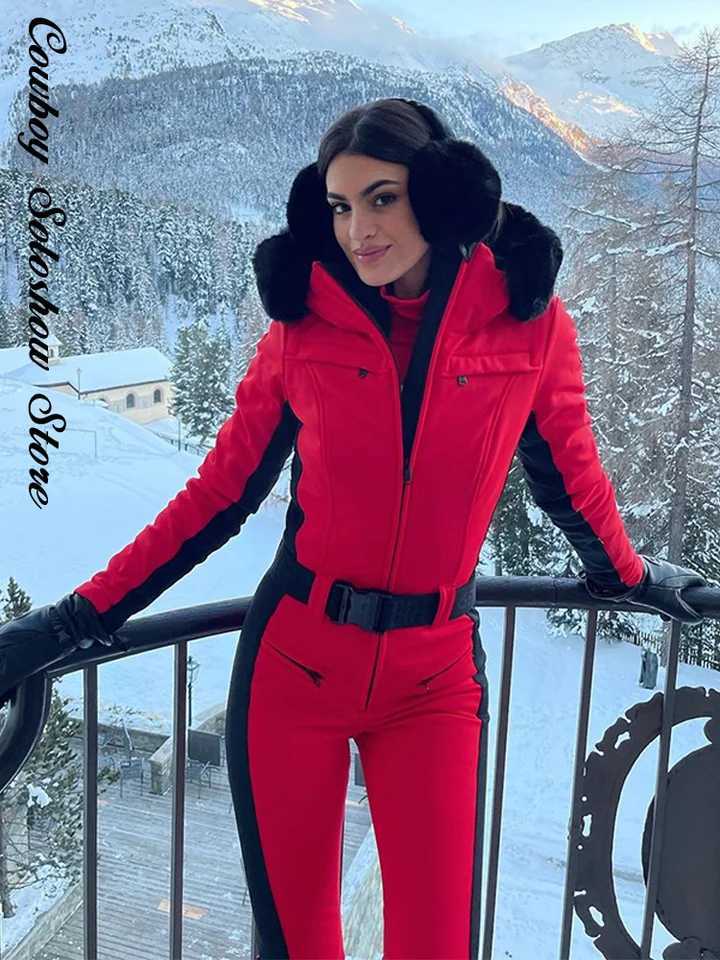 Women Fashion Jumpsuit Warm Patchwork Winter Belt Zipper Hooded Slim Fit Ski Suit Lady New Casual Holiday Skiing Outfit 2026 C260829 - view 5