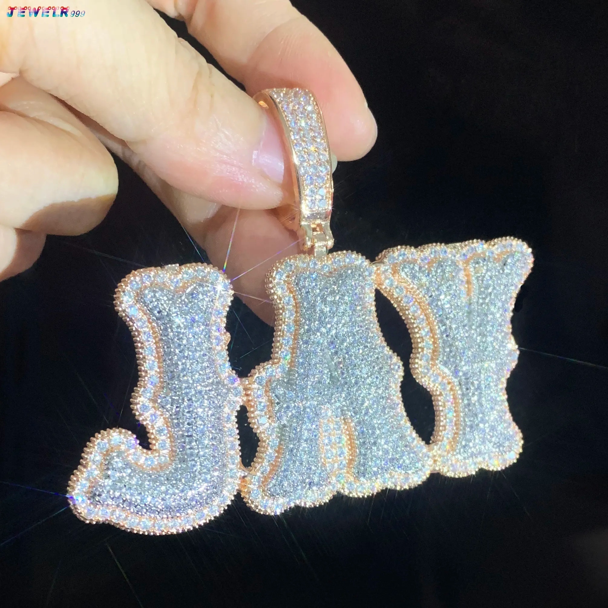 Custom Double Letter Name Pendant Necklace Trendy Iced Out MoissaniteVVSia with Gold Silver Color for Men Women Hip Hop Jewelry