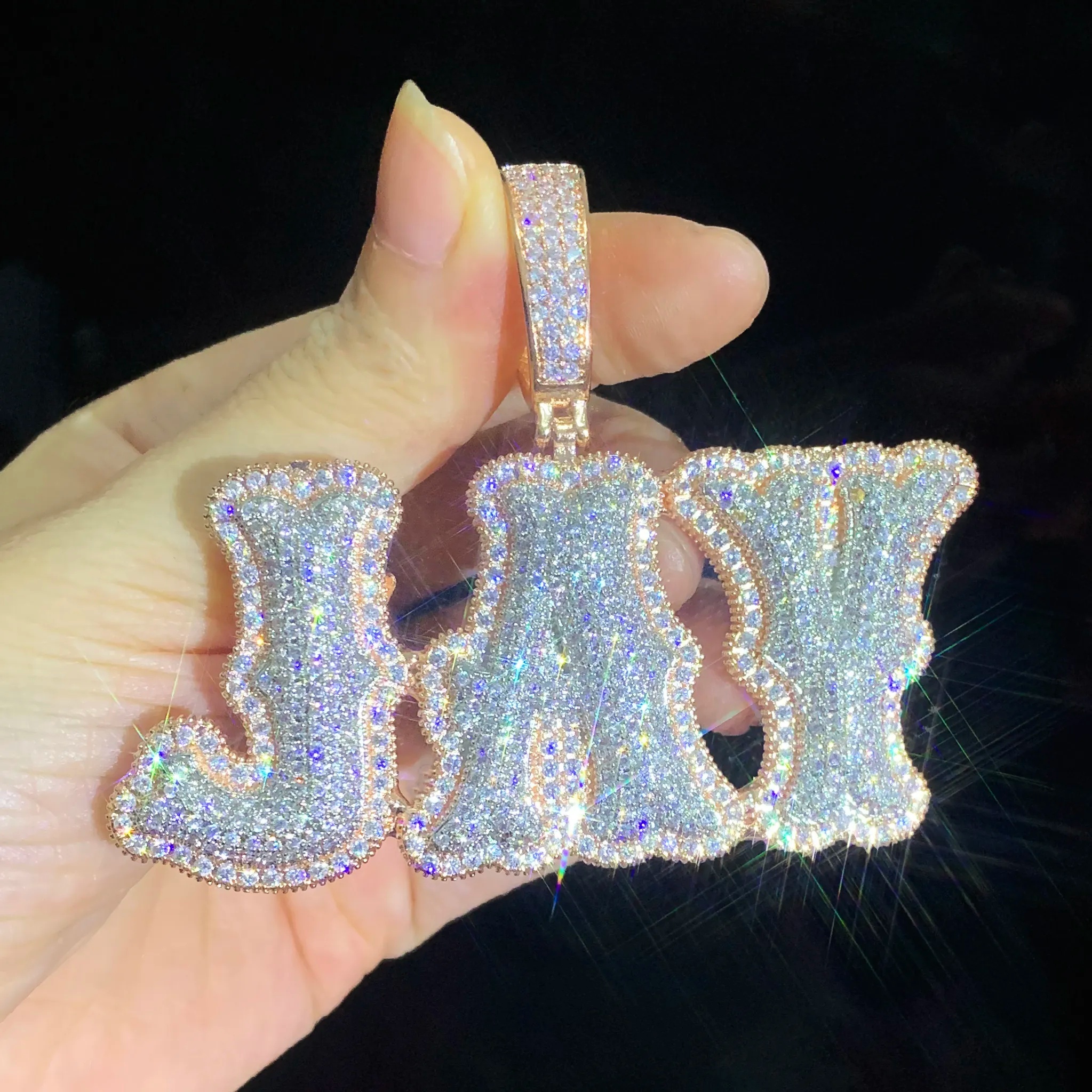 Custom Double Letter Name Pendant Necklace Trendy Iced Out MoissaniteVVSia with Gold Silver Color for Men Women Hip Hop Jewelry - view 6