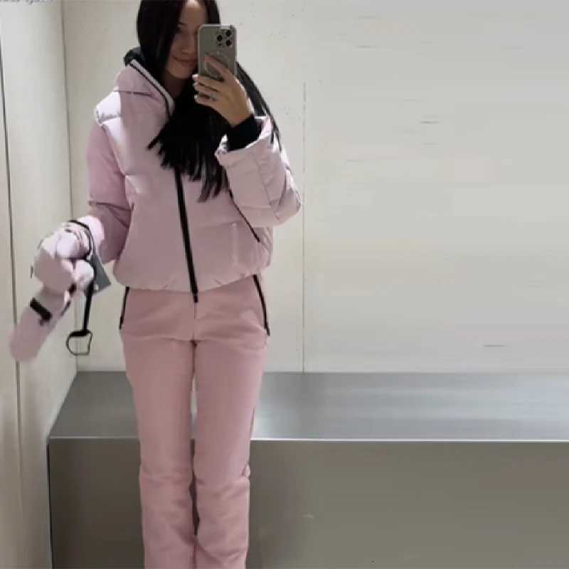 Pink Thicken Warm Women's Skiwear High Collar Hooded Cotton Padded Coats Straight Leg Zipper Pants 2025 New Winter Lady Ski Suit C260829 - view 4