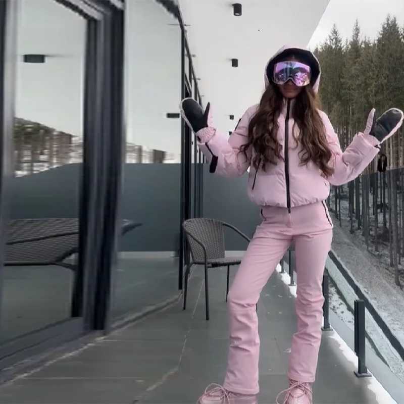 Pink Thicken Warm Women's Skiwear High Collar Hooded Cotton Padded Coats Straight Leg Zipper Pants 2025 New Winter Lady Ski Suit C260829 - view 5