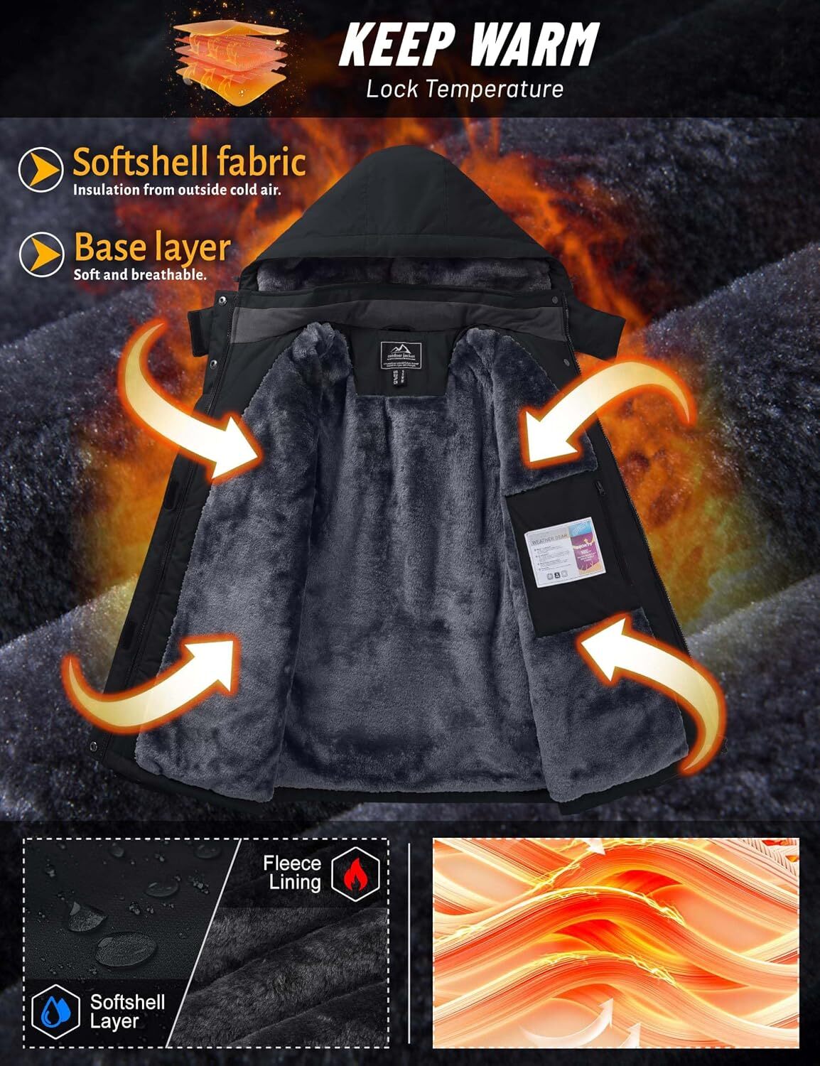 Women's Waterproof Winter Ski Hooded Insulated Jacket Fleece Warm Snow Outdoor Rain Windbreaker - view 4