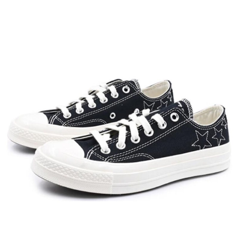 Converse Chuck 70 Men Women Canvas Sneakers, Black Low Top Lace Up Shoes, White Stitched Star Embroidery Street Style Casual Board Shoes - view 4