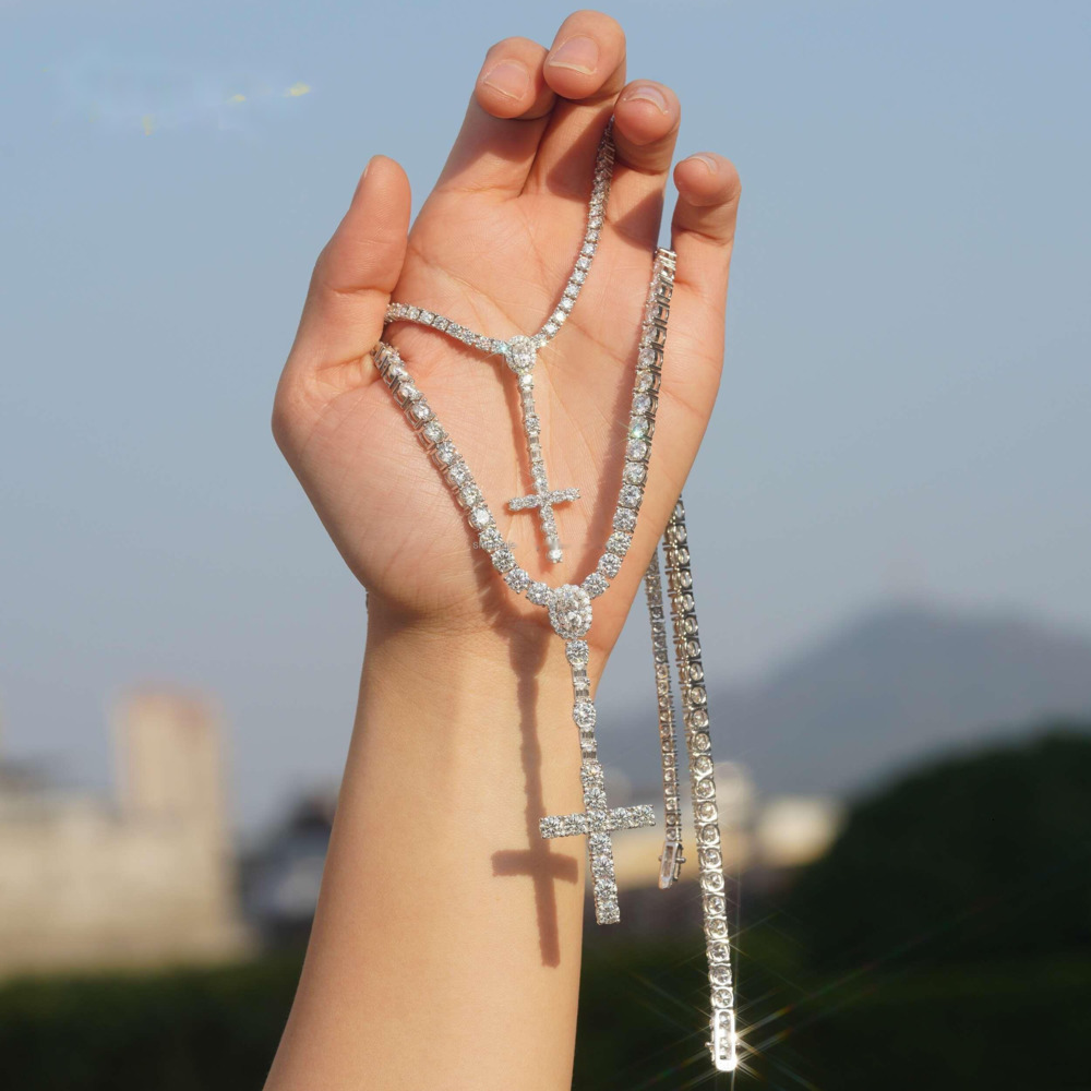 New Design Elegant Female Hip Hop Shining Jewelry 3mm 5mm VVS1 Moissanite 925 Sterling Silver Iced Out Cross Shape Tennis Chain - view 3