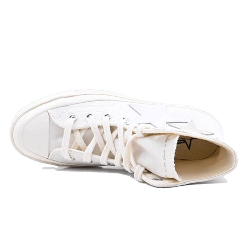 Converse All Star Men Women Canvas Sneakers, White High Top Lace Up Shoes, Multi Star Patch Applique Upper Street Style Casual Board Shoes - view 6