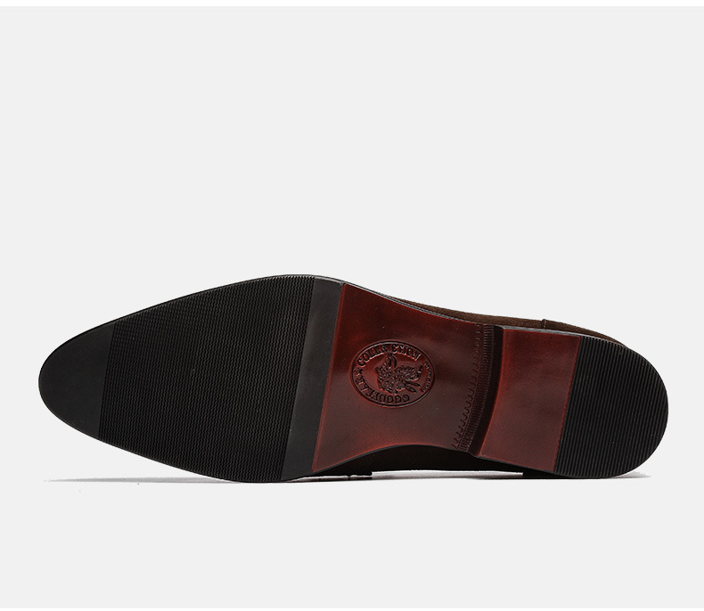 Men Suede Leather Metal Buckle Loafers Slip On Pointed Toe Dress Shoes Dark Brown Casual Business Formal Mens Loafer Shoes - view 3