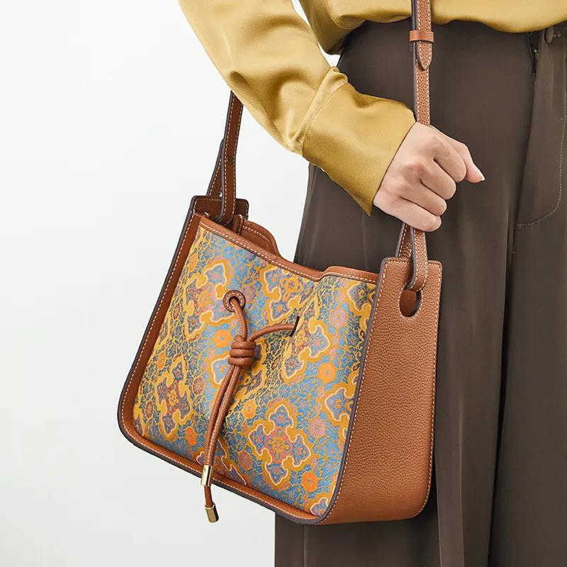 Chinoiserie Ladies Crossbody Purse, Distinctive Song Brocade Ruyi Motif Artistic Women Daily Bag - view 8