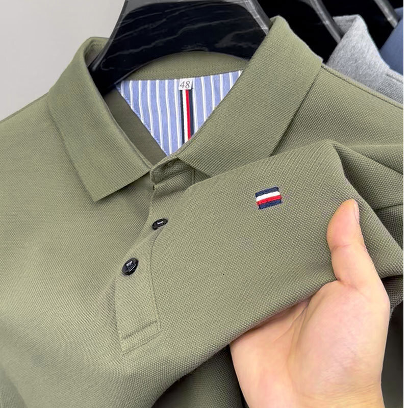 Designer foreign trade long-sleeve t-shirt, autumn high-quality turn-down collar casual loose breathable middle-aged polo shirt men's clothing - view 4